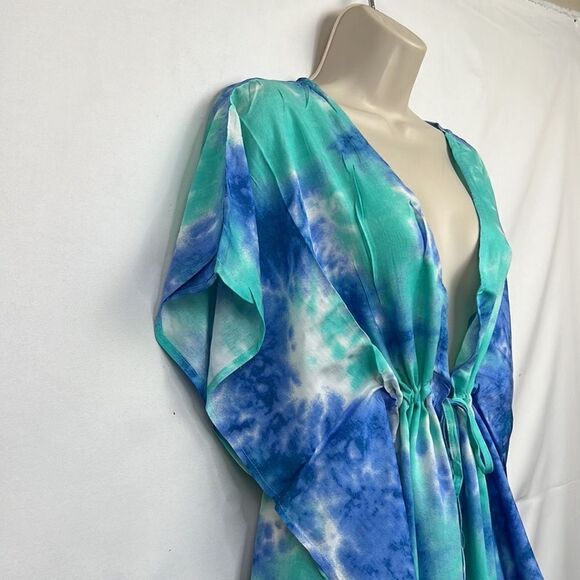Adome Blue and Green Tie Dye Beach swim cover up NWT size small - Picture 4 of 13
